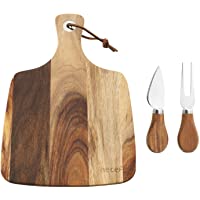 Los mejores  - Hecef Set de Tabla y Cuchillos para Cortar Queso- un Tabla de Madera de Acacia &amp- un Cuchillo &amp- un Tenedor- Tabla de…